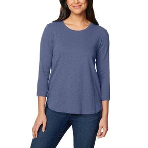 KIRKLAND Signature Women's 3/4 Sleeve Boatneck Cotton Tee Shirt (Blue, Small)